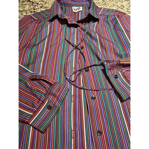 Vintage Turtle Bax 1970s Button Up Blouse Women 7/8 USA Made Striped Lightweight - Picture 6 of 9